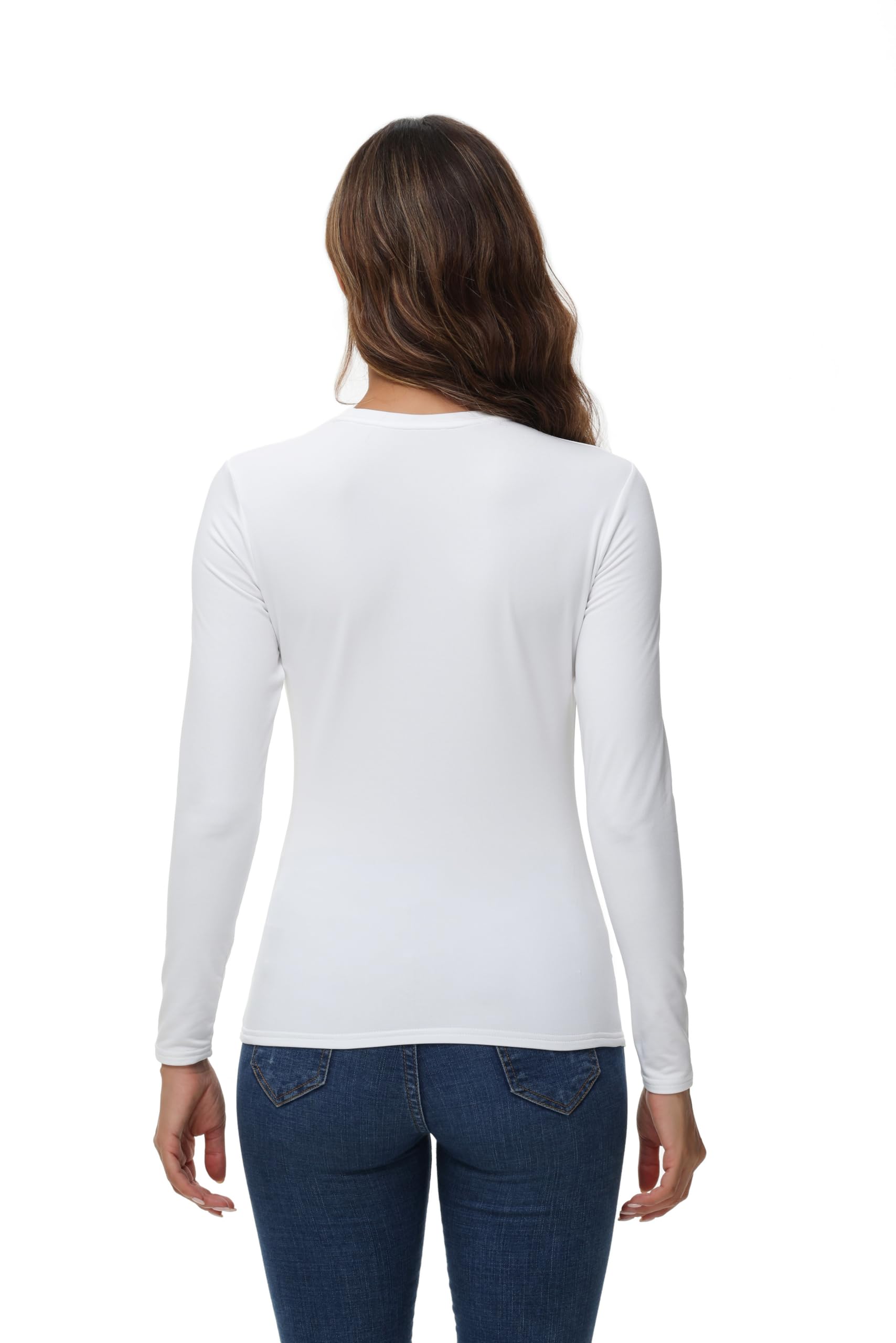 Womens Thermal Tops Long Sleeve Crew Neck Shirts Women's Ultra Warm Underwear for Cold Weather White-S