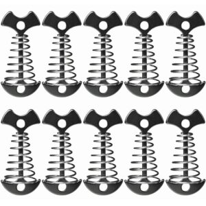 10 pcs Aluminium Alloy 3 inch Fishbone Tent Stakes Deck Anchor Pegs with Spring Rope Buckle Hook Cord Adjuster Tensioner Kit for Camping on Wood Platform