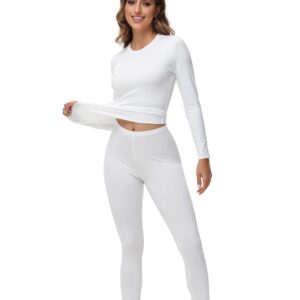 Womens Thermal Tops Long Sleeve Crew Neck Shirts Women's Ultra Warm Underwear for Cold Weather White-S