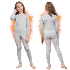 HEROBIKER Girls Thermal Underwear Set Ultra Soft Fleece Lined Kids Long Johns Top Bottom Thermals Kids Base Layer Winter Warm Grey