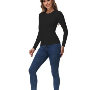 Womens Thermal Tops Long Sleeve Crew Neck Shirts Women's Ultra Warm Underwear for Cold Weather Black-L