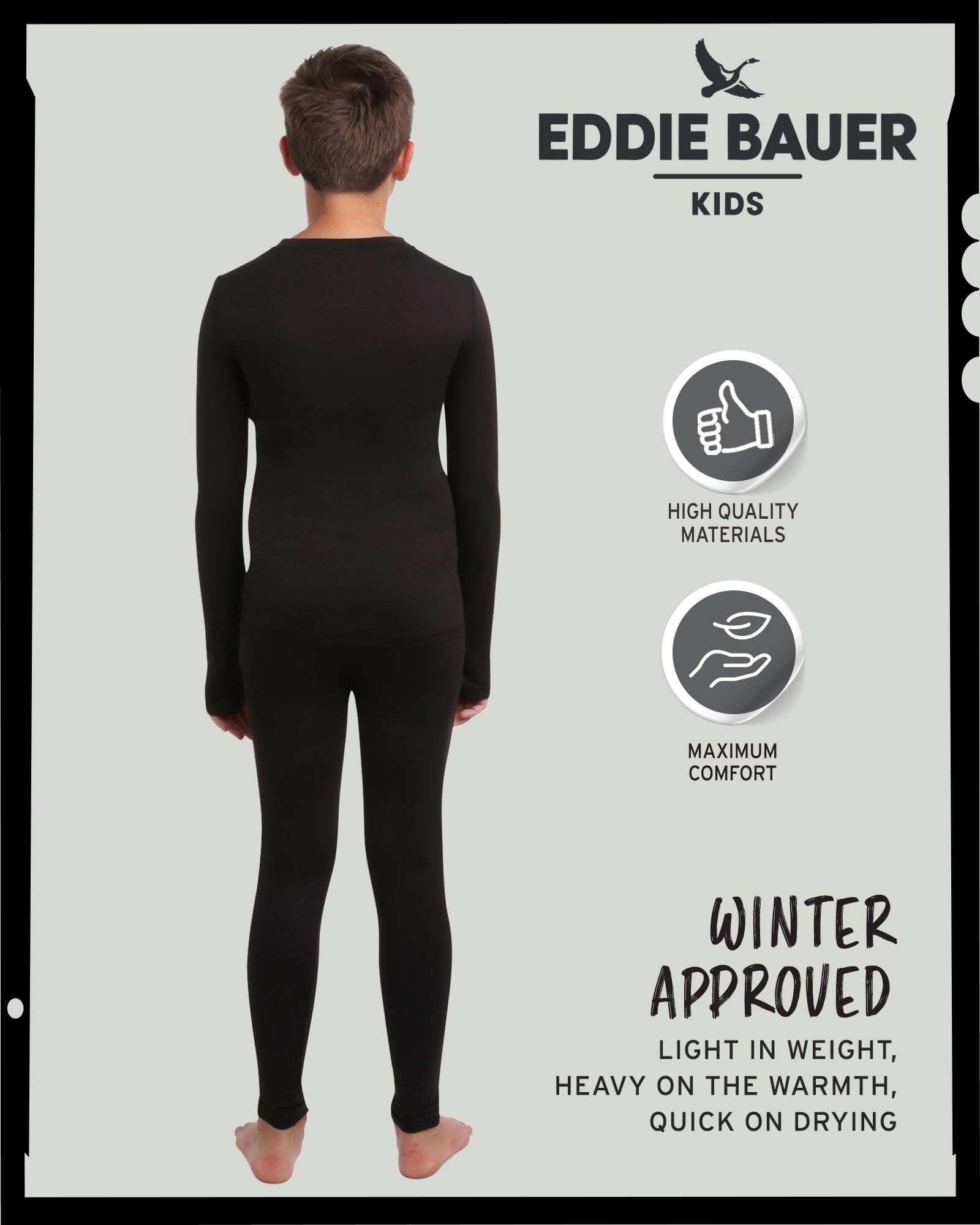 Eddie Bauer Thermal Underwear For Kids - 2 Piece Performance Base Layer Underwear Set For Boys and Girls (5-16), Size 10-12, Black