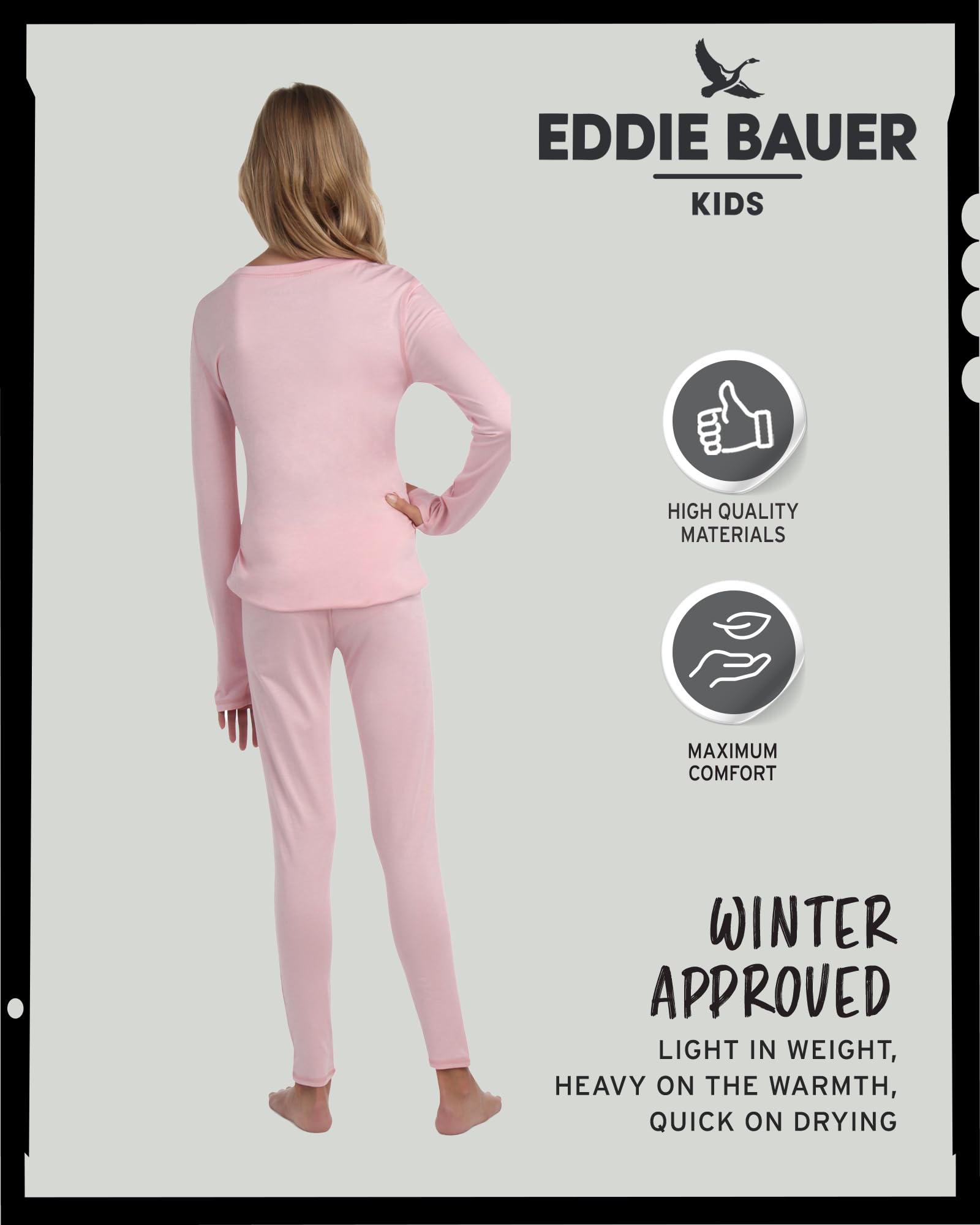 Eddie Bauer Thermal Underwear For Kids - 2 Piece Performance Base Layer Underwear Set For Boys and Girls (5-16), Size 7-8, Soft Pink