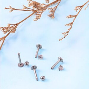 Lcolyoli 24Pcs 16G Labret Jewelry Stainless Steel Medusa Piercing Jewelry Monroe Lip Rings Different Size Tragus Nail Conch Helix Earring Stud Bar Length 6mm 8mm 10mm Silver-tone