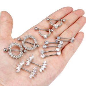 Lcolyoli 14G Surgical Steel Straight Barbell Rings for Women Straight Shield Barbell Ring Bar Body Piercing Jewelry Clear Diamond CZ Set Silver-Tone