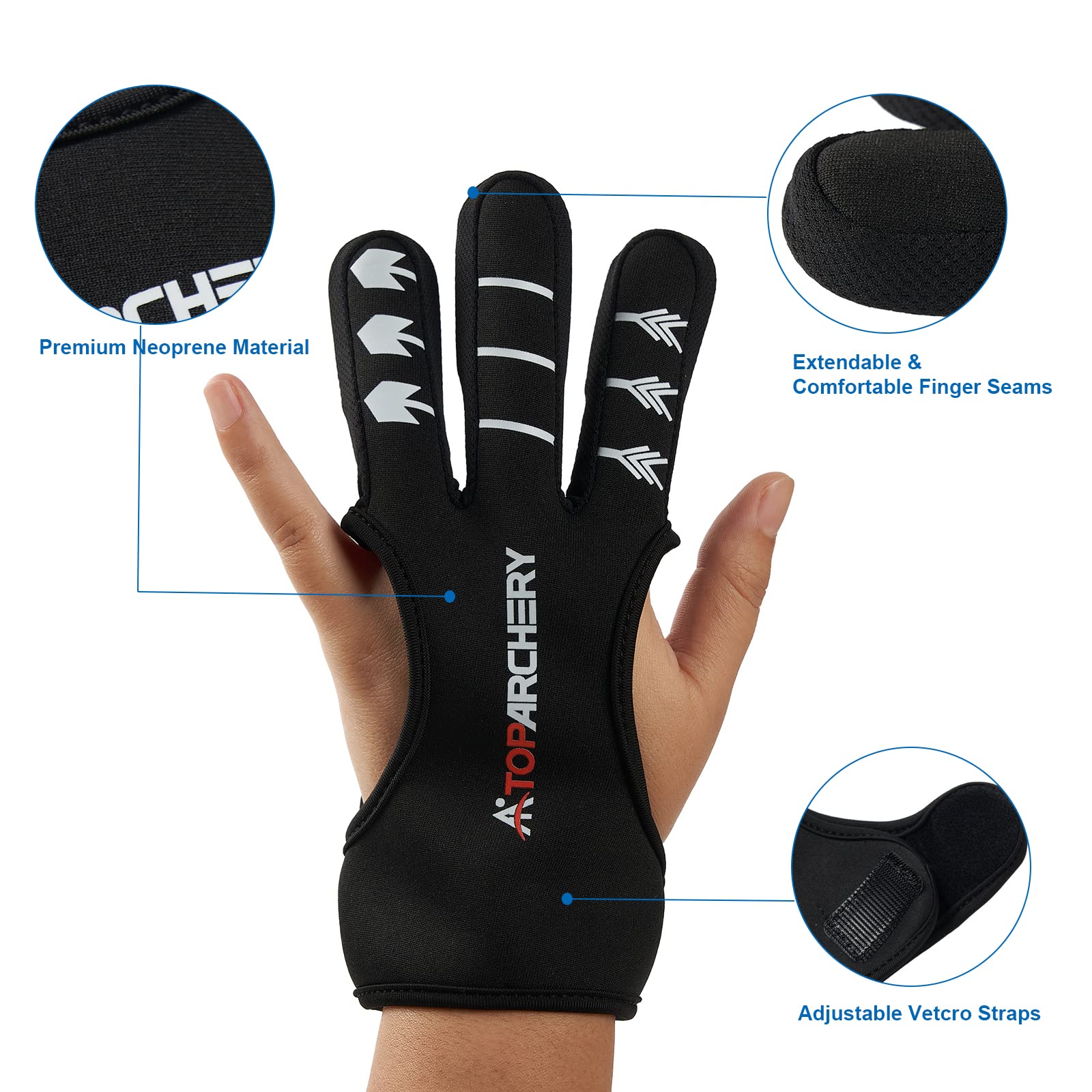 TOPARCHERY Archery Glove Three Finger Guard - Shooting Gloves Finger Tab for Men Women Beginner, Recurve Compound Bow Hunting Target Archery Accessories