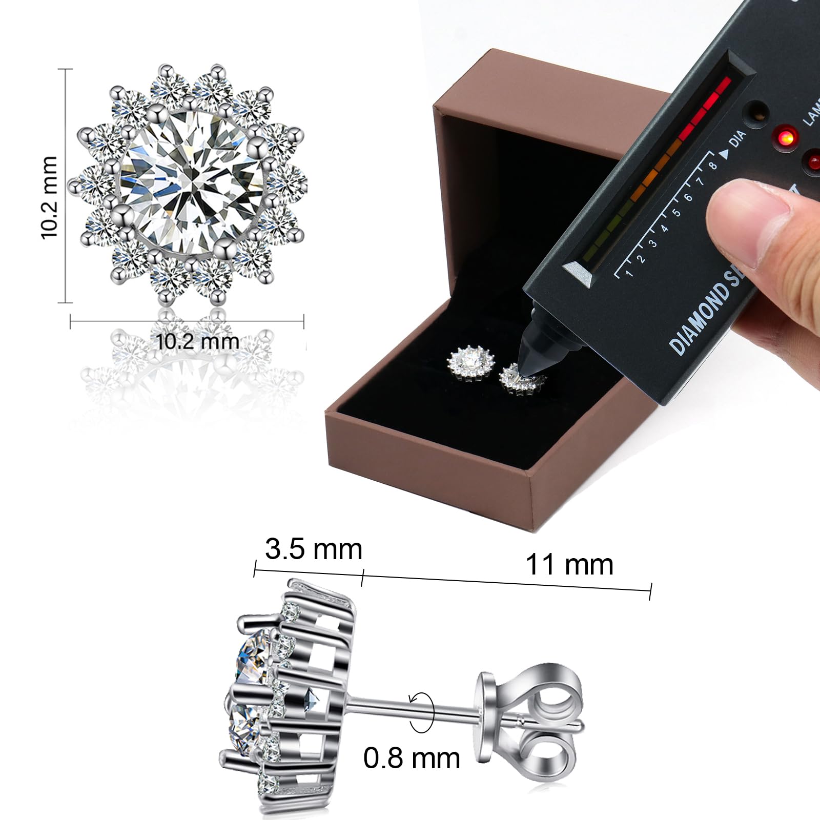 ZYI Moissanite stud earrings Sunflower earrings for women men gifts lab created Moissanite diamond earrings D Color VVS1 sterling silver sensitive ears Hypoallergenic earrings