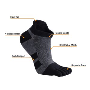 ss soxsense Toe Socks for Men and Women Athletic Running Five Finger Socks with Premium Cotton LightWeight (Size 6-14) (US, Alpha, Medium, Regular, Regular, Black)