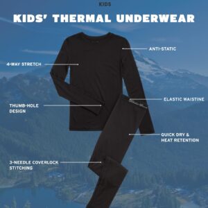 Eddie Bauer Thermal Underwear For Kids - 2 Piece Performance Base Layer Underwear Set For Boys and Girls (5-16), Size 10-12, Black