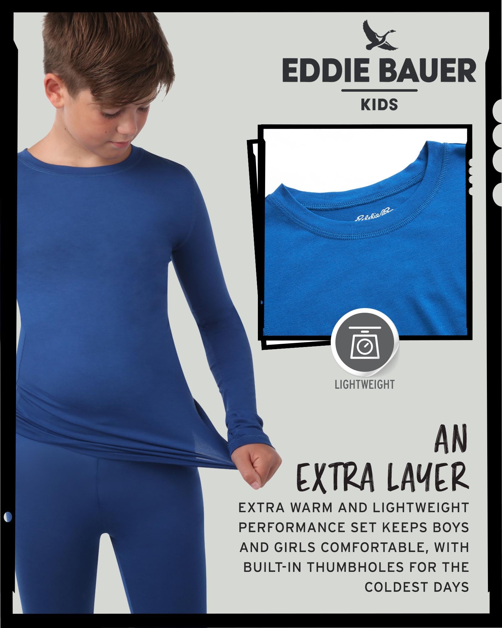 Eddie Bauer Thermal Underwear For Kids - 2 Piece Performance Base Layer Underwear Set For Boys and Girls (5-16), Size 10-12, Nautical Blue