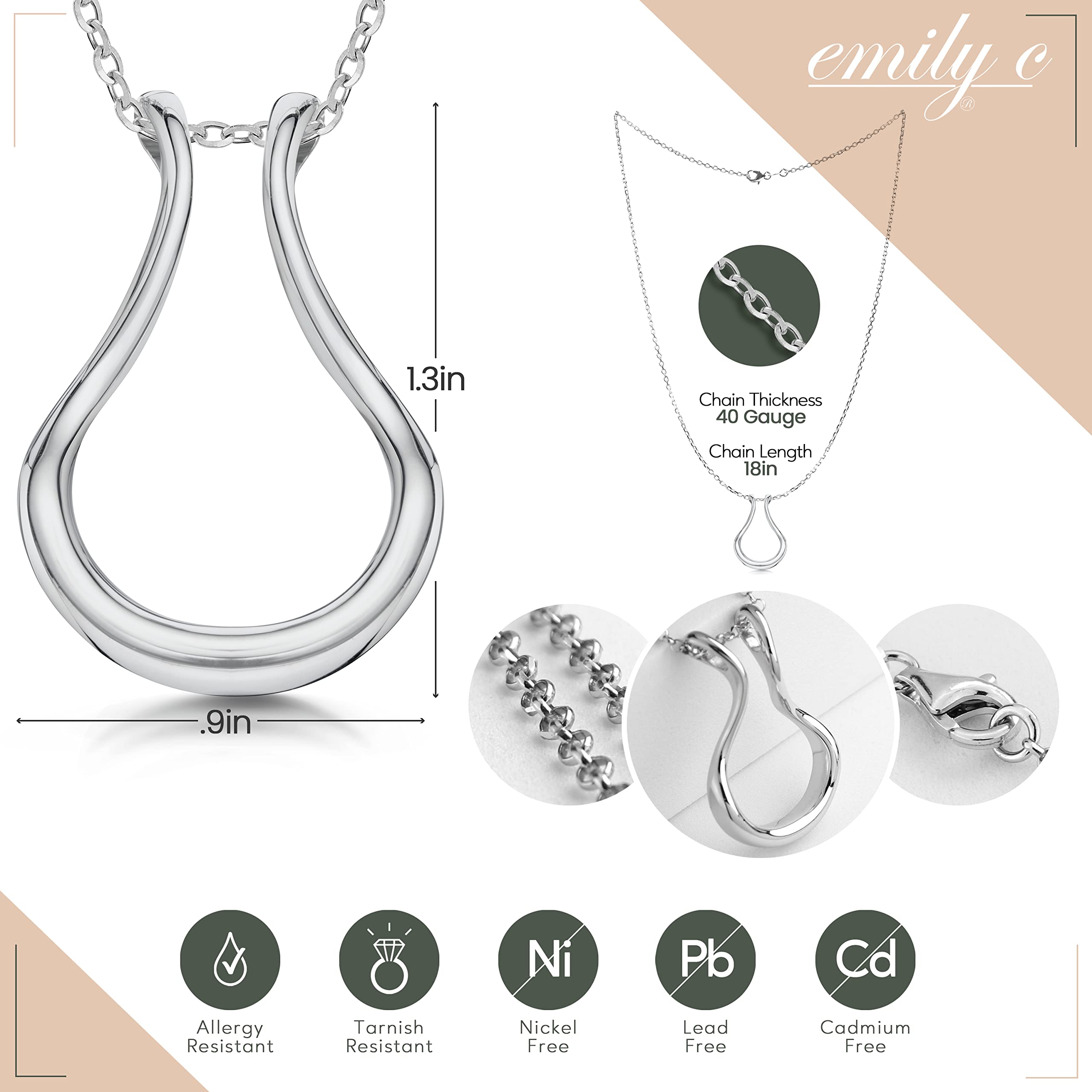 Emily C Ring Holder Necklace - Stainless Steel Ring Keeper Necklaces - Women & Men Wedding Ring Holder Necklace - Cute Necklace Jewelry for Women, Wife, Nurse, Doctor - Drop Ring Necklace Holder