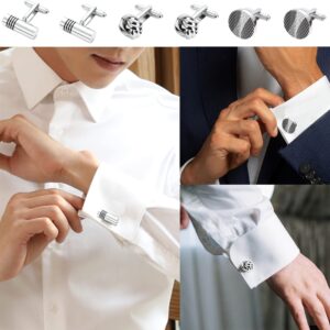 SONNYX 12 Pairs Cufflinks for Men Classic Tone Cuff Links Silver Black Striped Disc Square Rectangle Cuff Links Shirt Suit Men’s Cufflinks For Wedding Groom Business