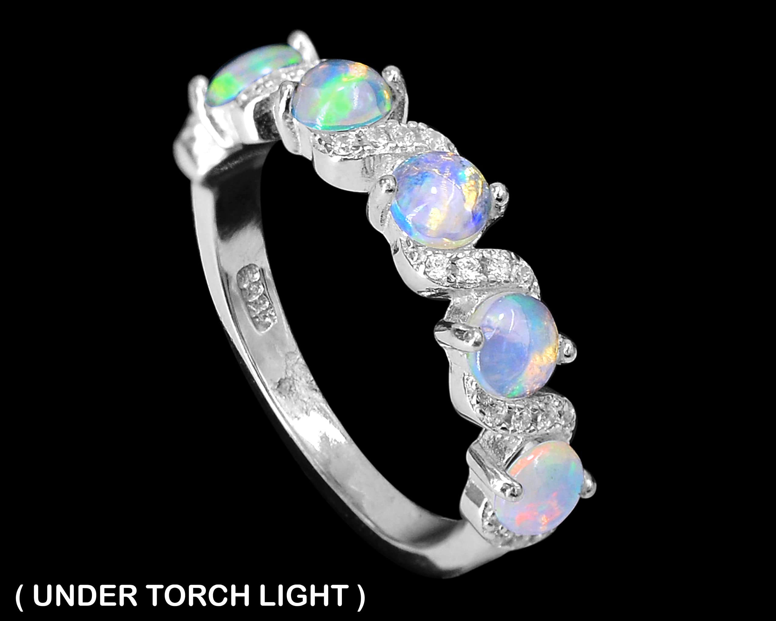 Natural 4 MM Ethiopian Welo Fire Opal Cabochon Ring 925 Sterling Silver October Birthstone Cluster Ring Fire Opal Jewelry Handmade Ring Birthday Gift For Girlfriend (RG-7809) (Sterling Silver, 7 US)