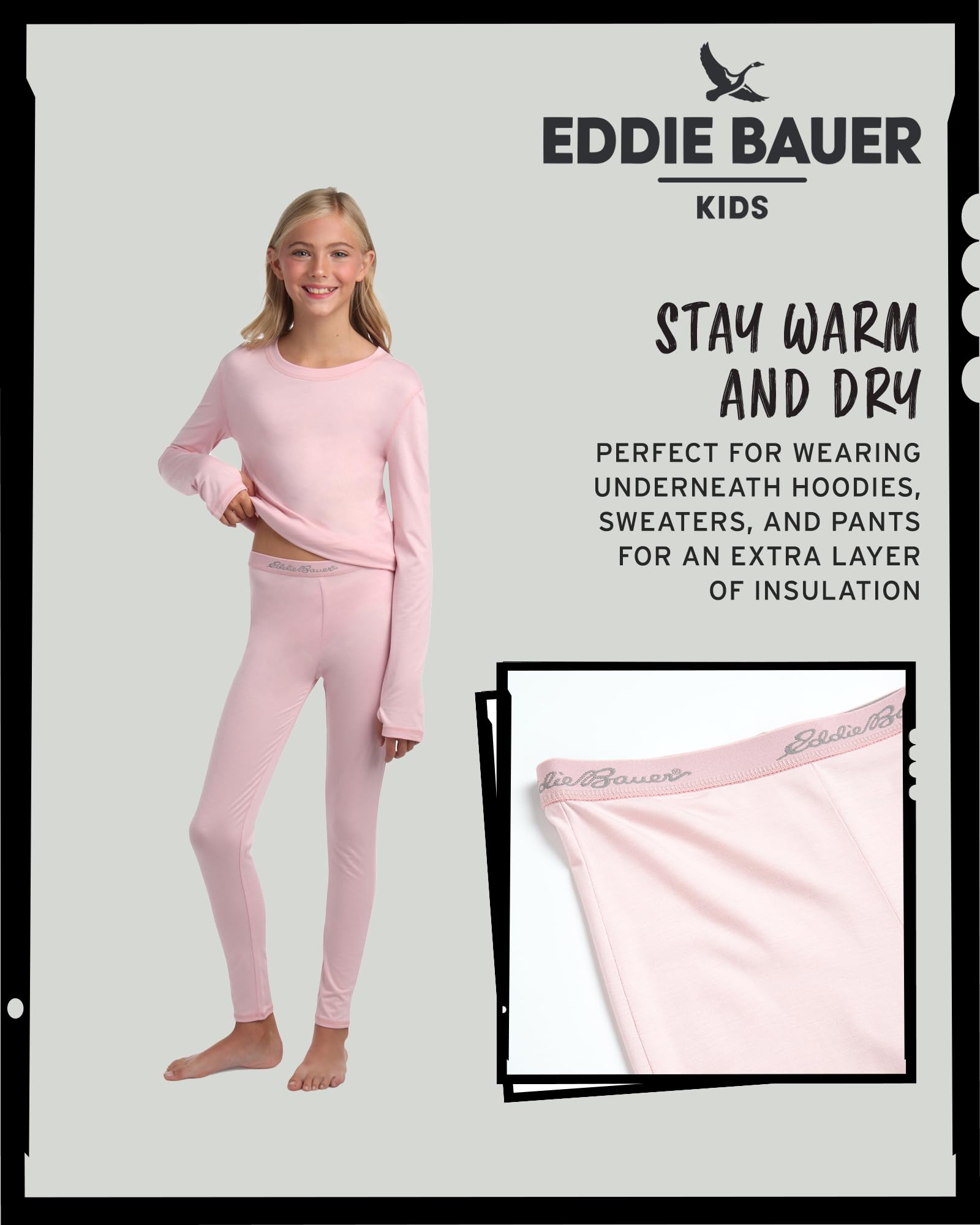 Eddie Bauer Thermal Underwear For Kids - 2 Piece Performance Base Layer Underwear Set For Boys and Girls (5-16), Size 7-8, Soft Pink