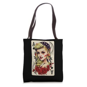 rockabilly 50s pin up zombie psychobilly ace card tote bag