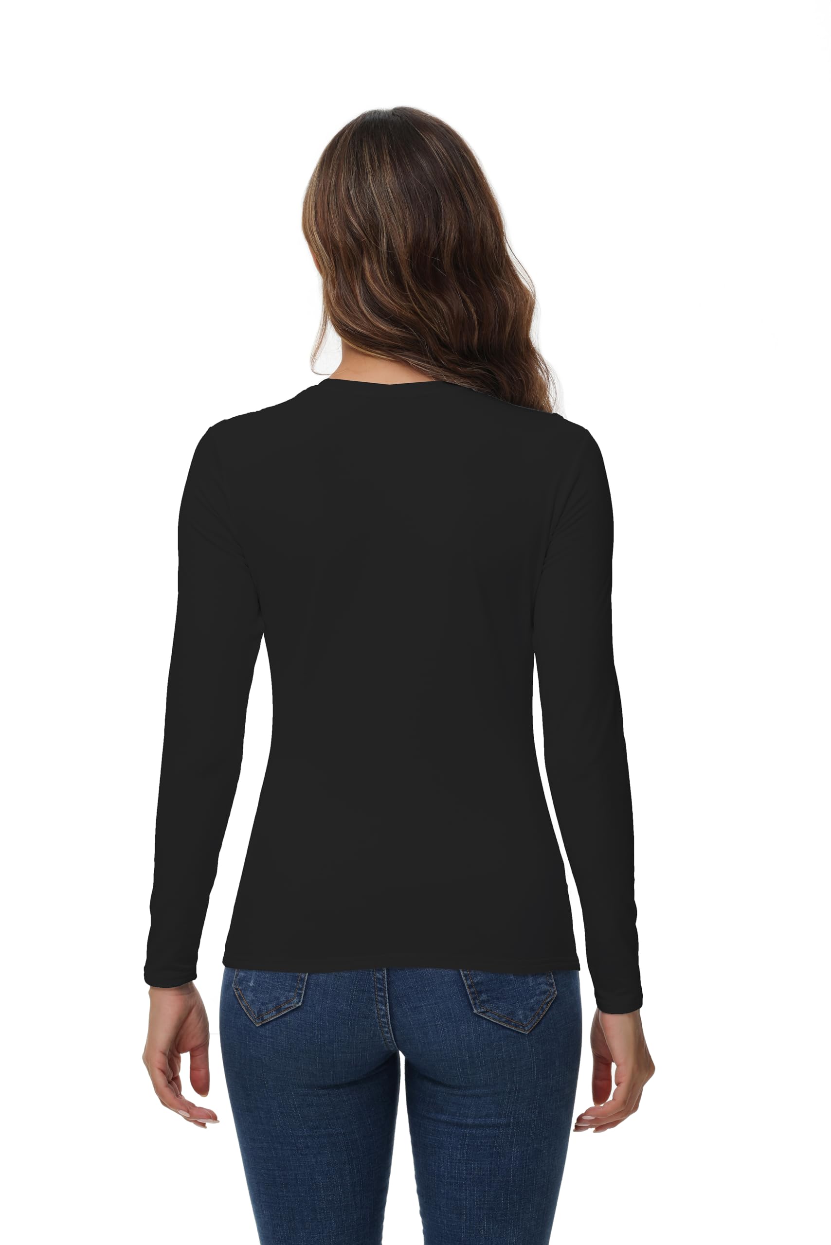 Womens Thermal Tops Long Sleeve Crew Neck Shirts Women's Ultra Warm Underwear for Cold Weather Black-L