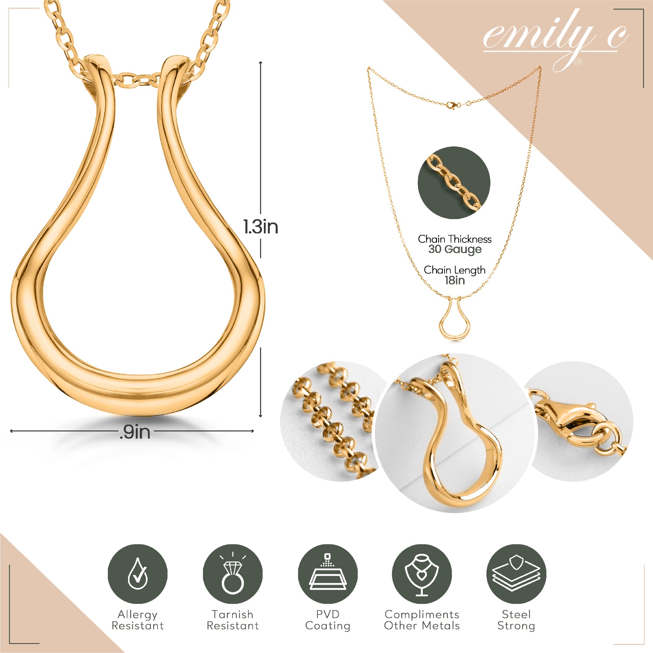 Emily C Original Patented Ring Holder Necklace,Stainless Steel Necklace Ring Holder,Women & Men Wedding Ring Holder Necklace, Stainless Steel, Cubic Zirconia