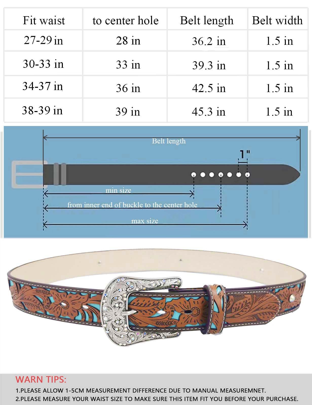 TOPACC Western Belts for Woman Cowgirl Brown Turquoise Cowboy Belt Bling Floral Rodeo Belt for Jeans Gilrs Country Concert Outfit