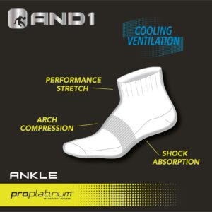 AND1 Men's Socks - PROPLATINUM Lightweight Quarter Cut Socks (24 Pack), Size 6-12.5, White