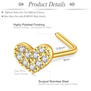 JFORYOU Nose Rings Hoop 20G Nose Rings Studs Surgical Steel L Shape Nose Studs for Women CZ Heart Moon Butterfly Snake Gold Tone Nose Piercings Jewelry