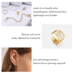 FINREZIO 64PCS Ear Cuff Earrings for Women, Non Piercing Clip On Wrap Cartilage Earrings Helix Ear Cartilage Ear Cuffs, Ear Clip Fake Earrings Adjustable