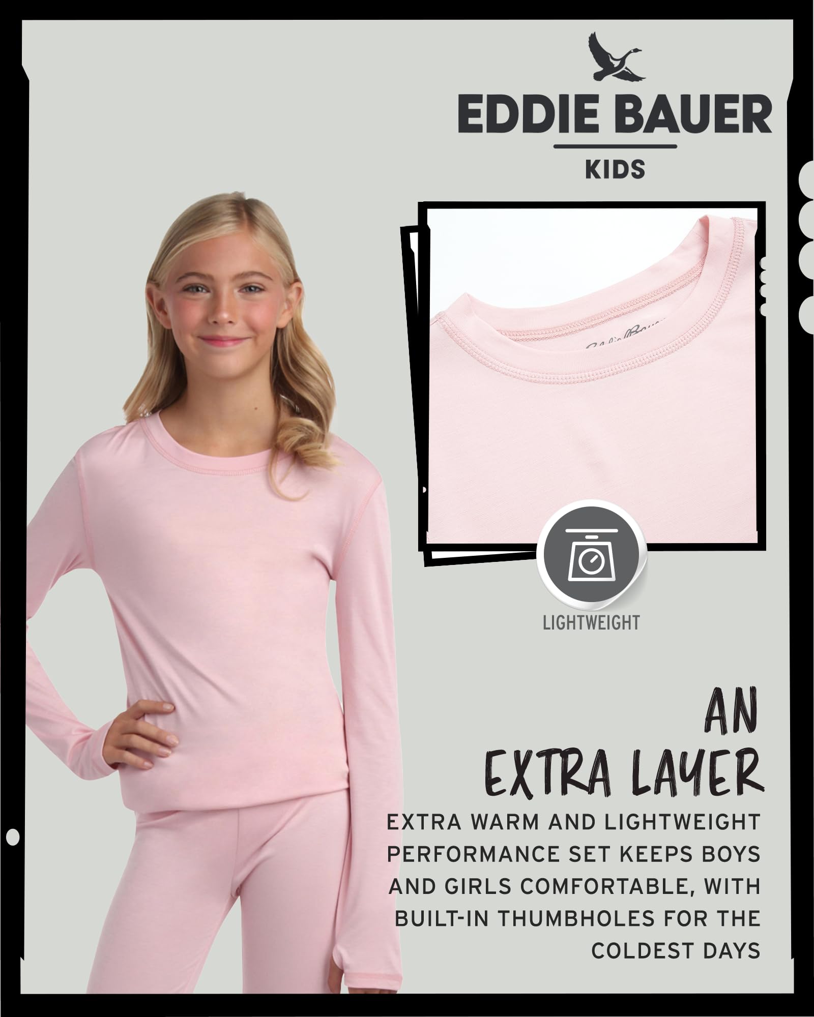 Eddie Bauer Thermal Underwear For Kids - 2 Piece Performance Base Layer Underwear Set For Boys and Girls (5-16), Size 7-8, Soft Pink