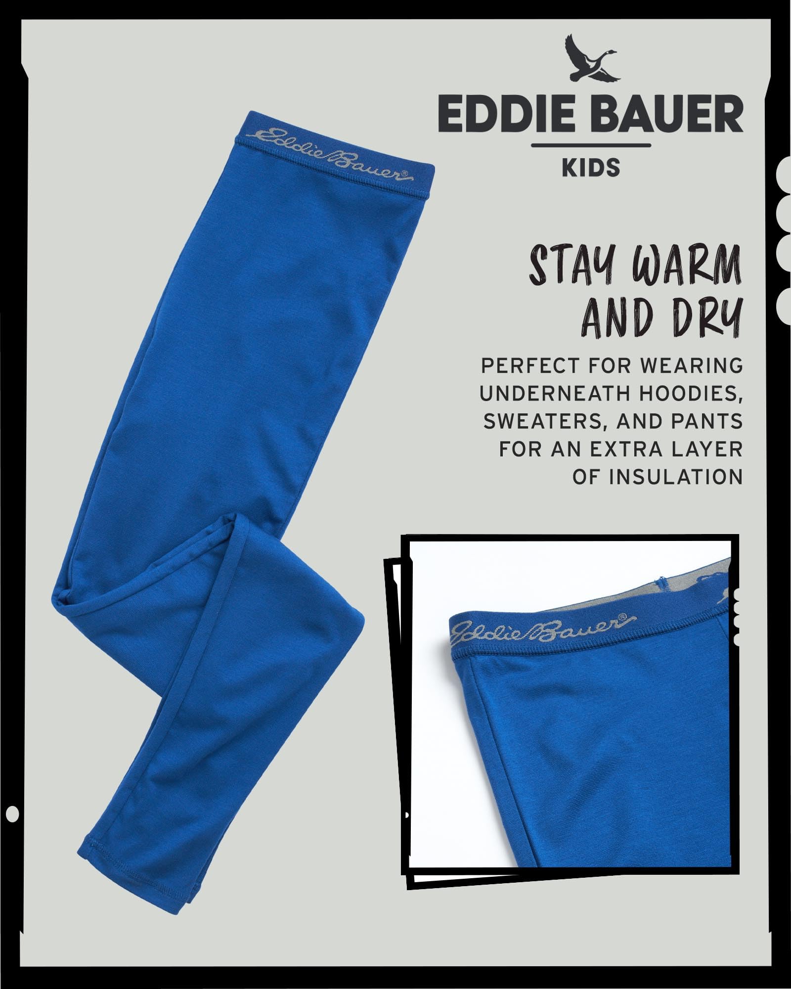 Eddie Bauer Thermal Underwear For Kids - 2 Piece Performance Base Layer Underwear Set For Boys and Girls (5-16), Size 10-12, Nautical Blue