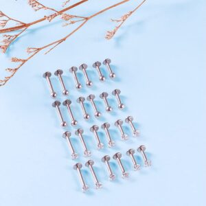 Lcolyoli 24Pcs 16G Labret Jewelry Stainless Steel Medusa Piercing Jewelry Monroe Lip Rings Different Size Tragus Nail Conch Helix Earring Stud Bar Length 6mm 8mm 10mm Silver-tone