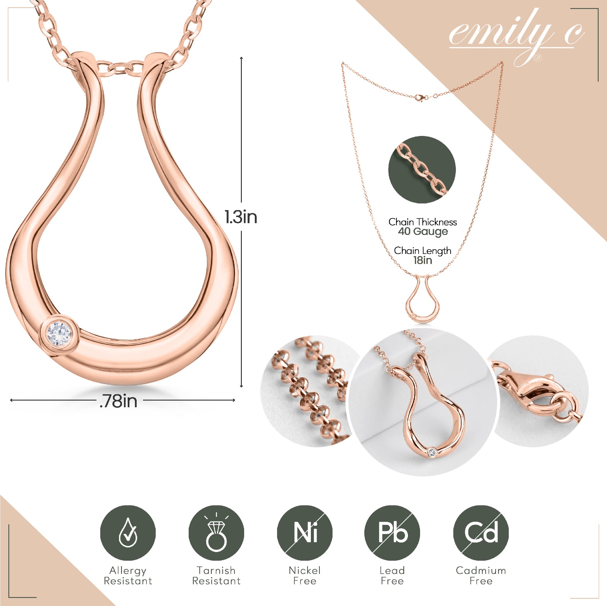 Emily C Original Patented Ring Holder Necklace,Stainless Steel Necklace Ring Holder,Women & Men Wedding Ring Holder Necklace, Stainless Steel, Cubic Zirconia