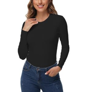 Womens Thermal Tops Long Sleeve Crew Neck Shirts Women's Ultra Warm Underwear for Cold Weather Black-L