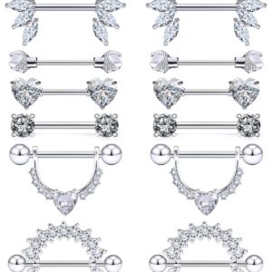 Lcolyoli 14G Surgical Steel Straight Barbell Rings for Women Straight Shield Barbell Ring Bar Body Piercing Jewelry Clear Diamond CZ Set Silver-Tone