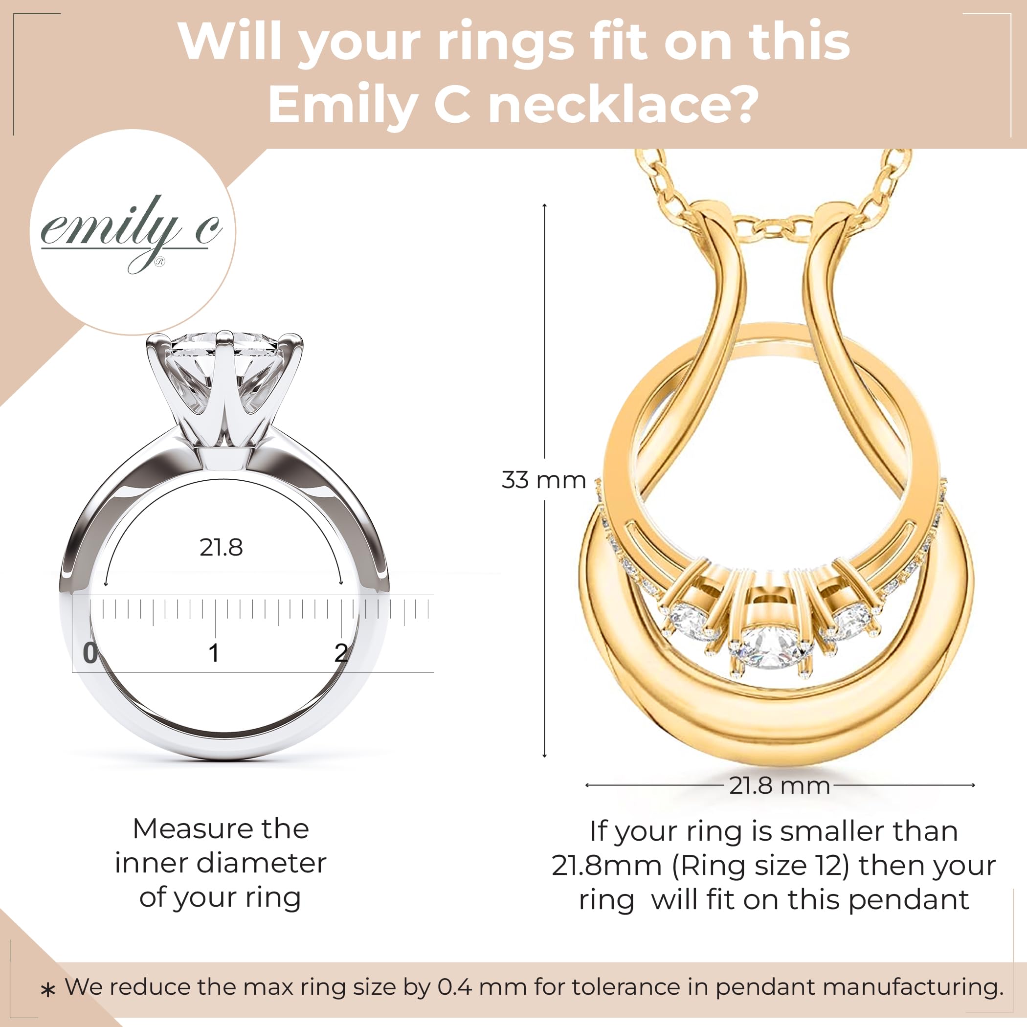 Emily C Original Patented Ring Holder Necklace,Stainless Steel Necklace Ring Holder,Women & Men Wedding Ring Holder Necklace, Stainless Steel, Cubic Zirconia