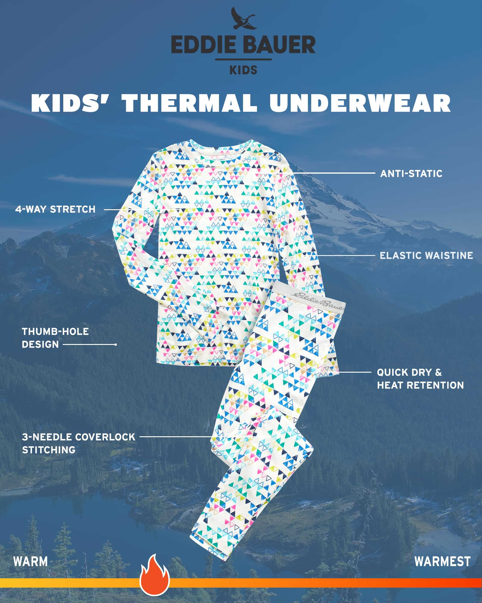 Eddie Bauer Thermal Underwear For Kids - 2 Piece Performance Base Layer Underwear Set For Boys and Girls (5-16), Size 7-8, Egret