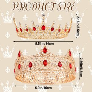 2 Pieces Prom King and Queen Crown Set King Crowns for Men Royal Crown with Red Rhinestone Crystal Crowns for Men Women Princess Crown Tiara Costume Headwear for Wedding Birthday Party Costume