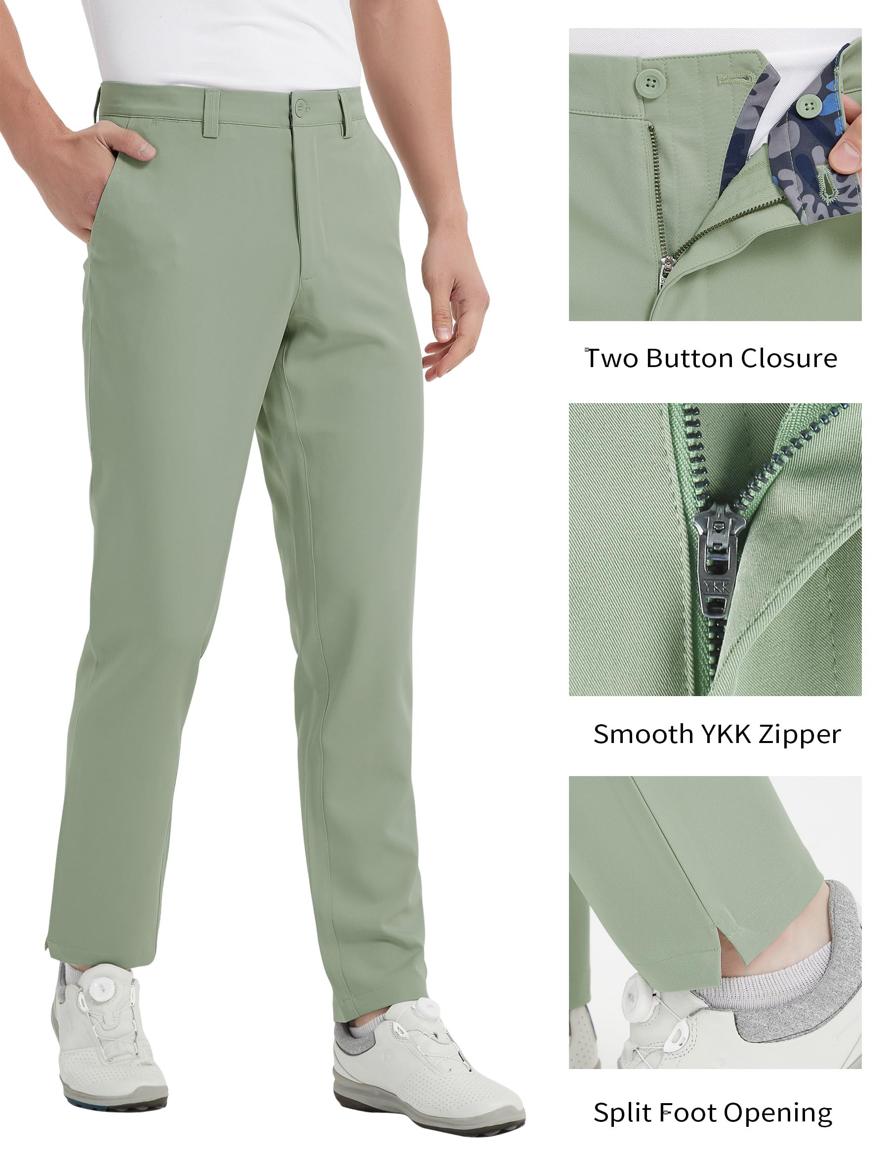 Bakery Men's Golf Pants Stretch Tech Performance Slim Fit Flat Front Golf Pant Pea Green 30W