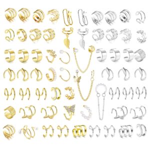 finrezio 64pcs ear cuff earrings for women, non piercing clip on wrap cartilage earrings helix ear cartilage ear cuffs, ear clip fake earrings adjustable