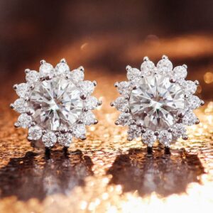 ZYI Moissanite stud earrings Sunflower earrings for women men gifts lab created Moissanite diamond earrings D Color VVS1 sterling silver sensitive ears Hypoallergenic earrings