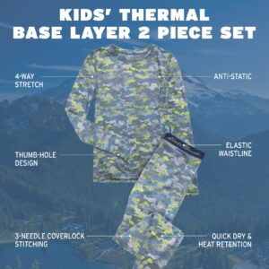 Eddie Bauer Thermal Underwear For Kids - 2 Piece Performance Base Layer Underwear Set For Boys and Girls (5-16), Size 7-8, Lime Green