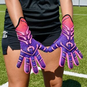 Renegade GK Apex Flare 2.0 Professional Strapless Goalie Gloves | 4mm EXT Contact Grip | Blue & Pink Soccer Goalkeeper Gloves (Size 10, Adult, Evo Negative Cut, Level 5.5)