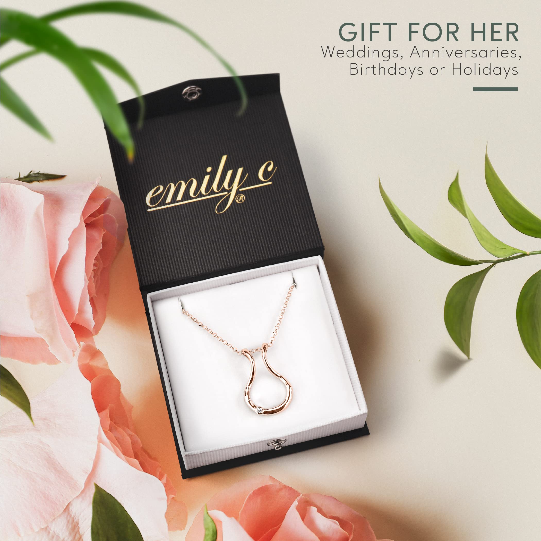 Emily C Original Patented Ring Holder Necklace,Stainless Steel Necklace Ring Holder,Women & Men Wedding Ring Holder Necklace, Stainless Steel, Cubic Zirconia