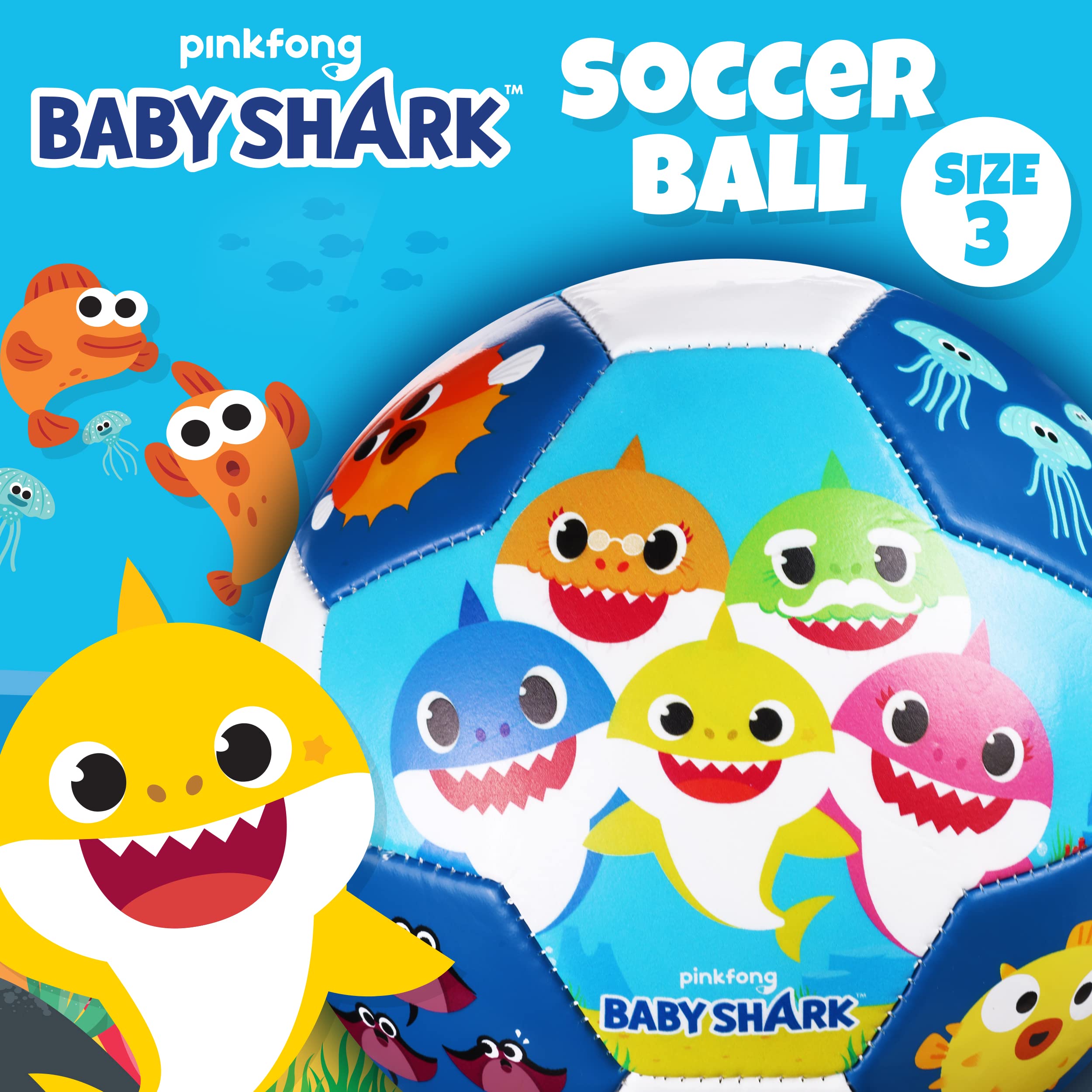 Capelli Sport Baby Shark's Big Show! Kids Soccer Ball Size 3, Family Design Officially Licensed Futbol for Boys and Girls Soccer Players, Multi