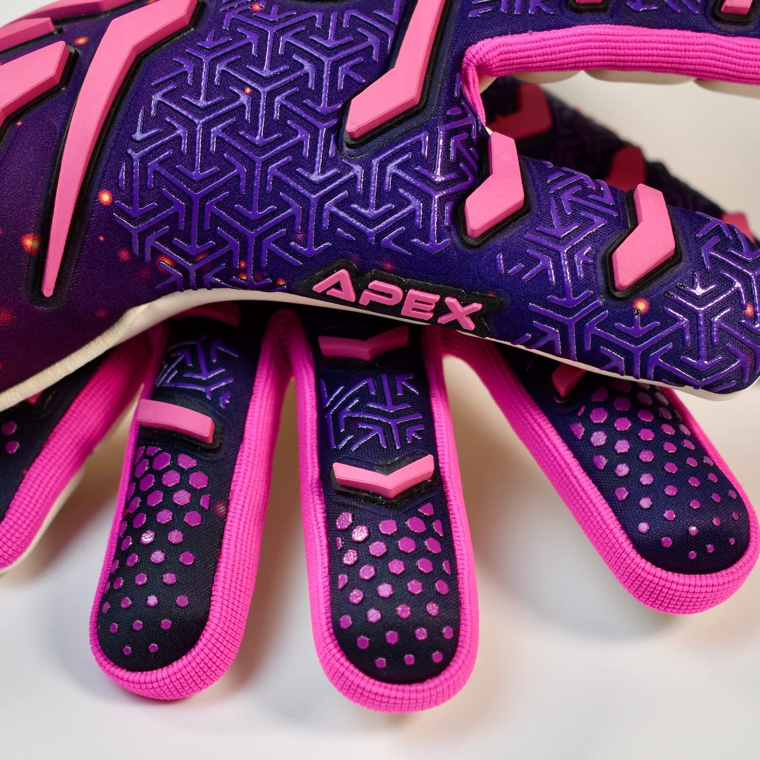 Renegade GK Apex Flare 2.0 Professional Strapless Goalie Gloves | 4mm EXT Contact Grip | Blue & Pink Soccer Goalkeeper Gloves (Size 10, Adult, Evo Negative Cut, Level 5.5)