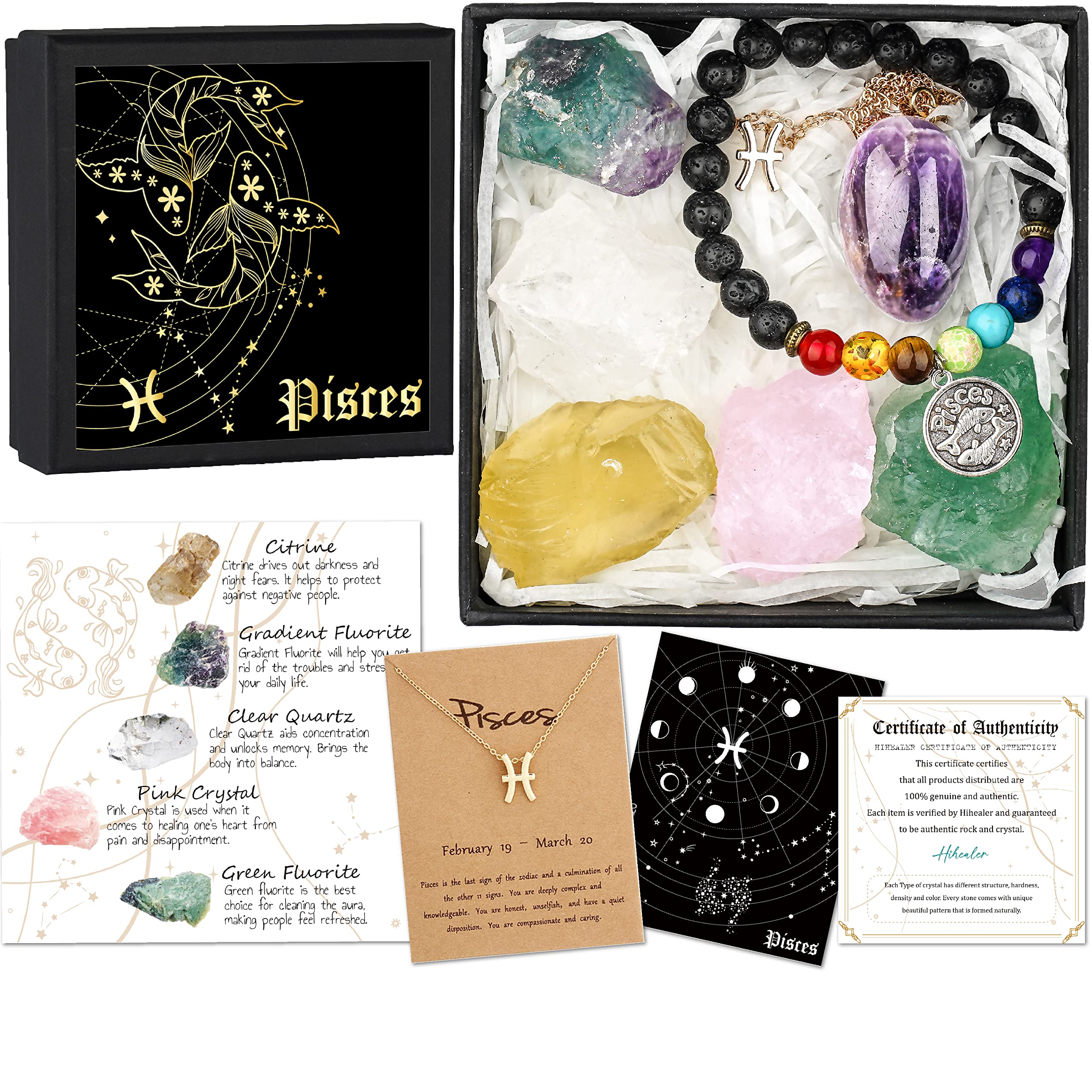 Hihealer Zodiac Gifts for Women, Spiritual Gifts, Zodiac Gifts, Astrology Gifts for Women, Horoscope Gifts with Birthstone, Healing Stone Gifts, Unique Birthday Gifts for Women