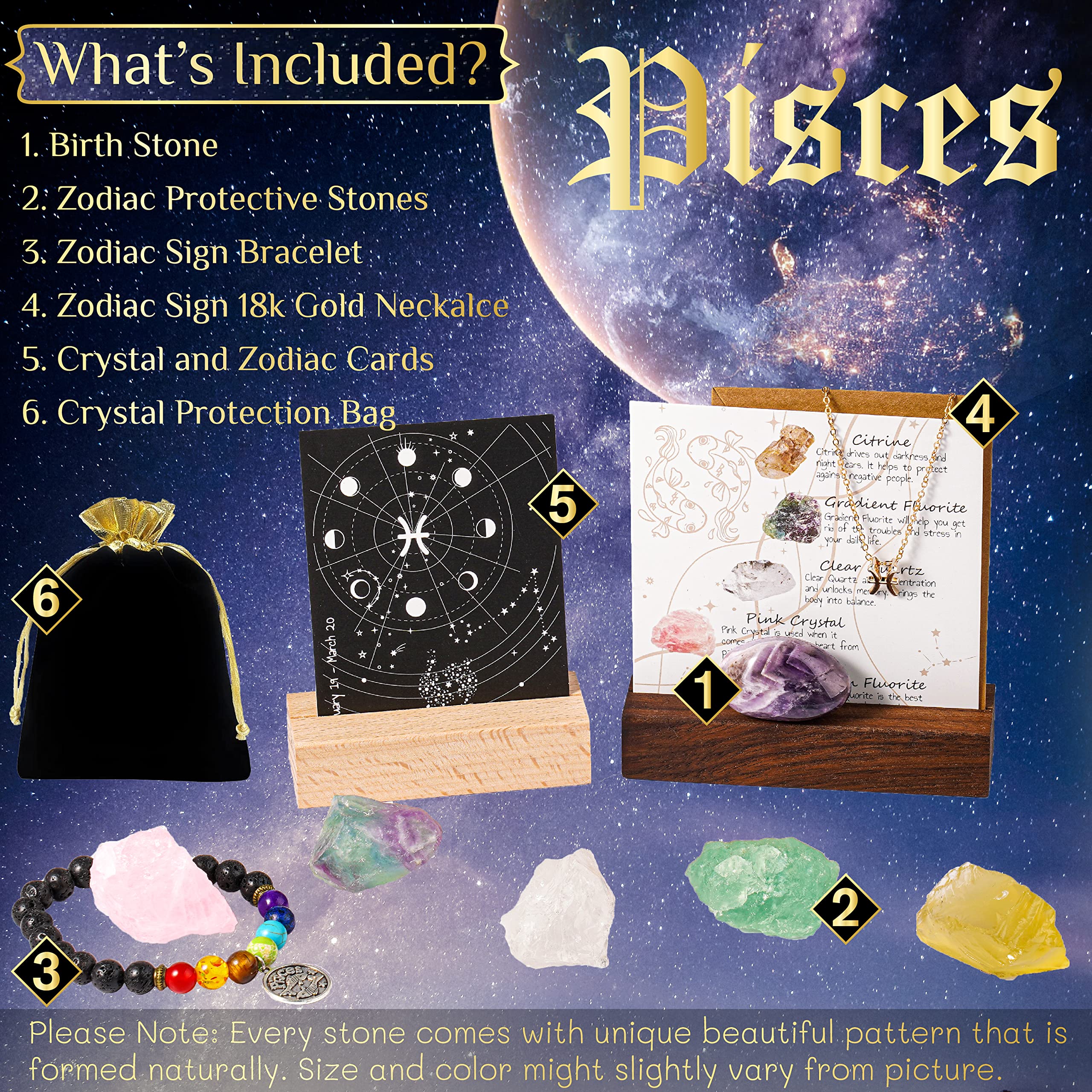 Hihealer Zodiac Gifts for Women, Spiritual Gifts, Zodiac Gifts, Astrology Gifts for Women, Horoscope Gifts with Birthstone, Healing Stone Gifts, Unique Birthday Gifts for Women