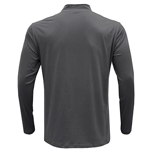 Rela Bota Mens Athletic Polo Shirt Zipper Long-Sleeved Sweatshirt Slim Fit Pullover Shirt Grey M