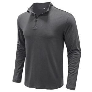 Rela Bota Mens Athletic Polo Shirt Zipper Long-Sleeved Sweatshirt Slim Fit Pullover Shirt Grey M