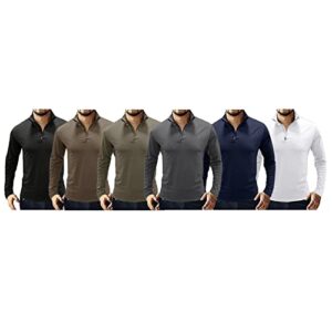 Rela Bota Mens Athletic Polo Shirt Zipper Long-Sleeved Sweatshirt Slim Fit Pullover Shirt Grey M