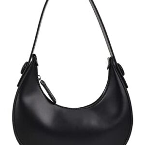 HANDAFA PU Leather Moon Hobo Bag Saddle Handbag Crescent Shoulder Bag For Women(Black)