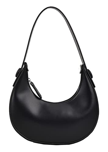 HANDAFA PU Leather Moon Hobo Bag Saddle Handbag Crescent Shoulder Bag For Women(Black)