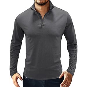 rela bota mens athletic polo shirt zipper long-sleeved sweatshirt slim fit pullover shirt grey m